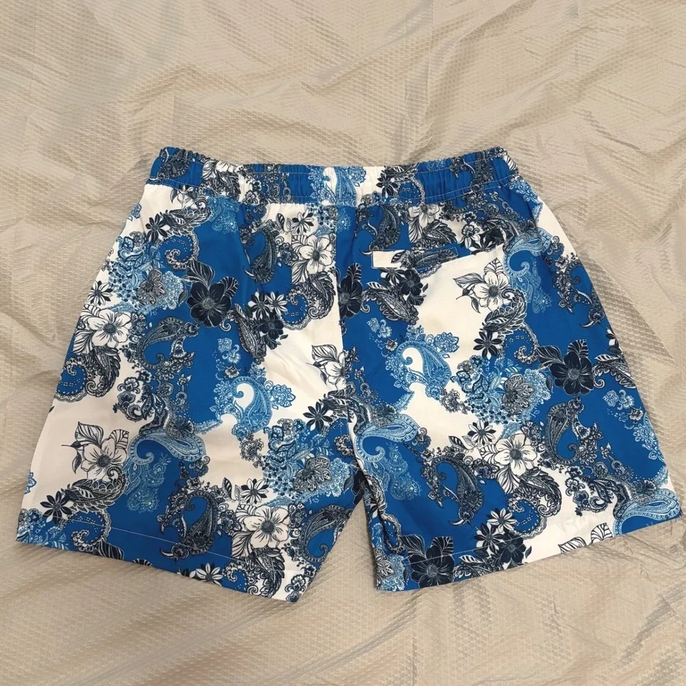Robert Graham Swim Trunks Mens Small Blue Floral Paisley Stretch Lined Tropical
